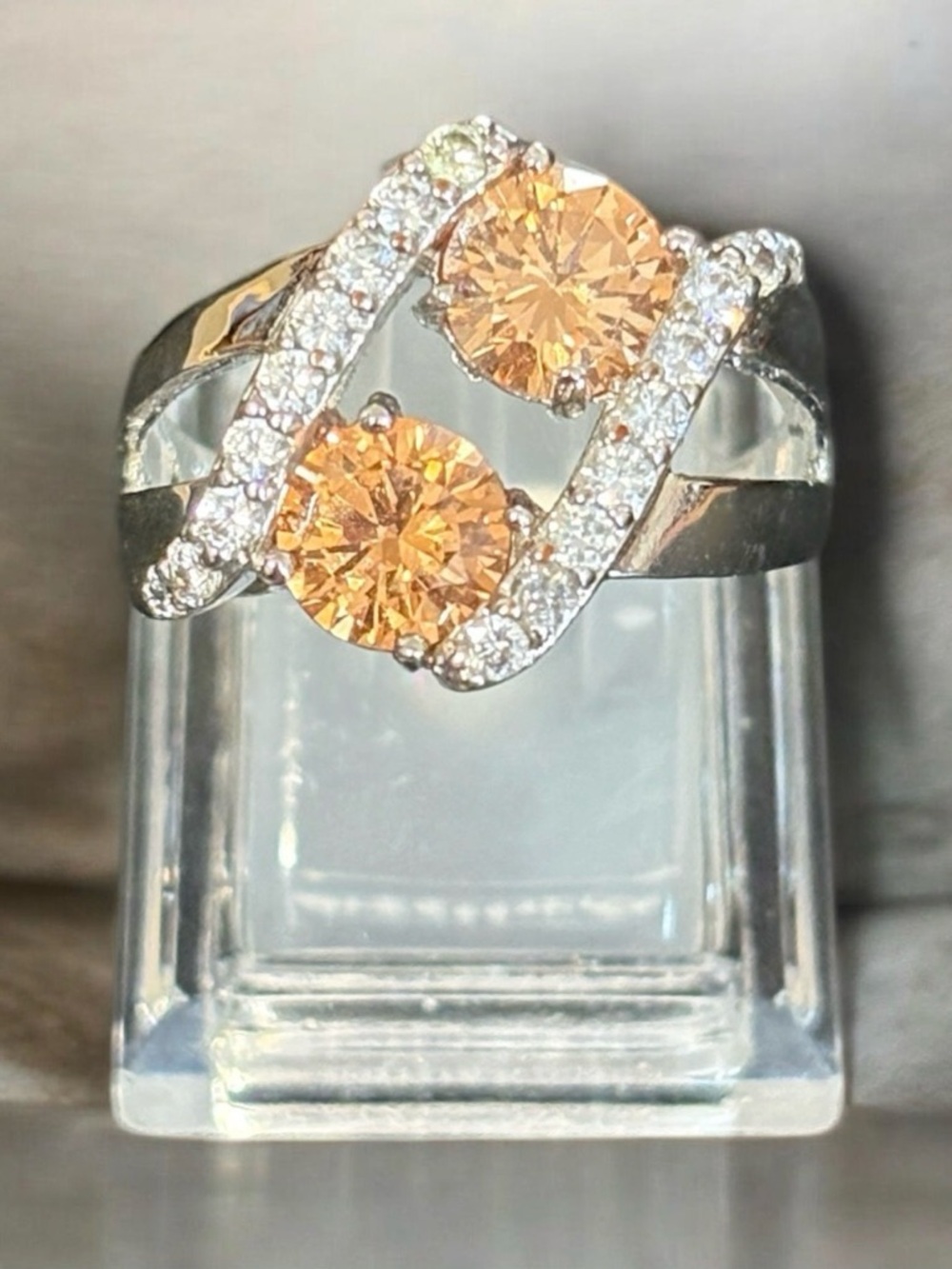 Elegant Double Stone Orange Crystal Ring - Women's Fashion Jewelry